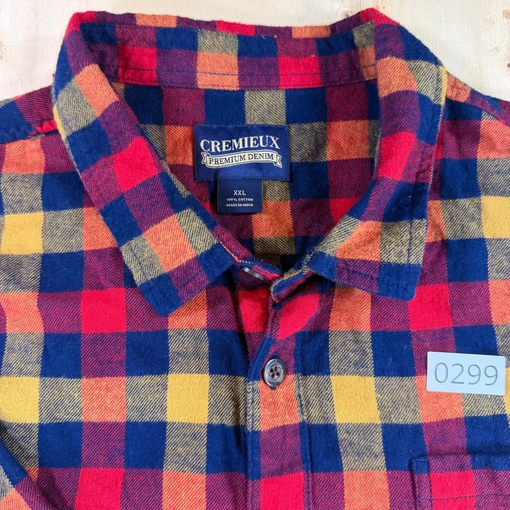 Cremieux Premium Denim Mens XXL Buffalo Plaid Flannel Shirt Red Blue Cotton - Picture 2 of 5